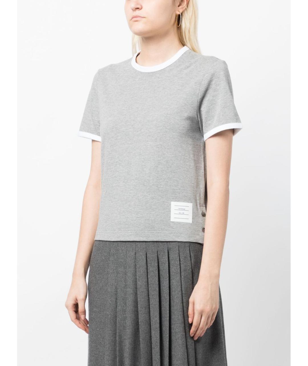 THOM BROWNE Серая хлопковая футболка, фото 5