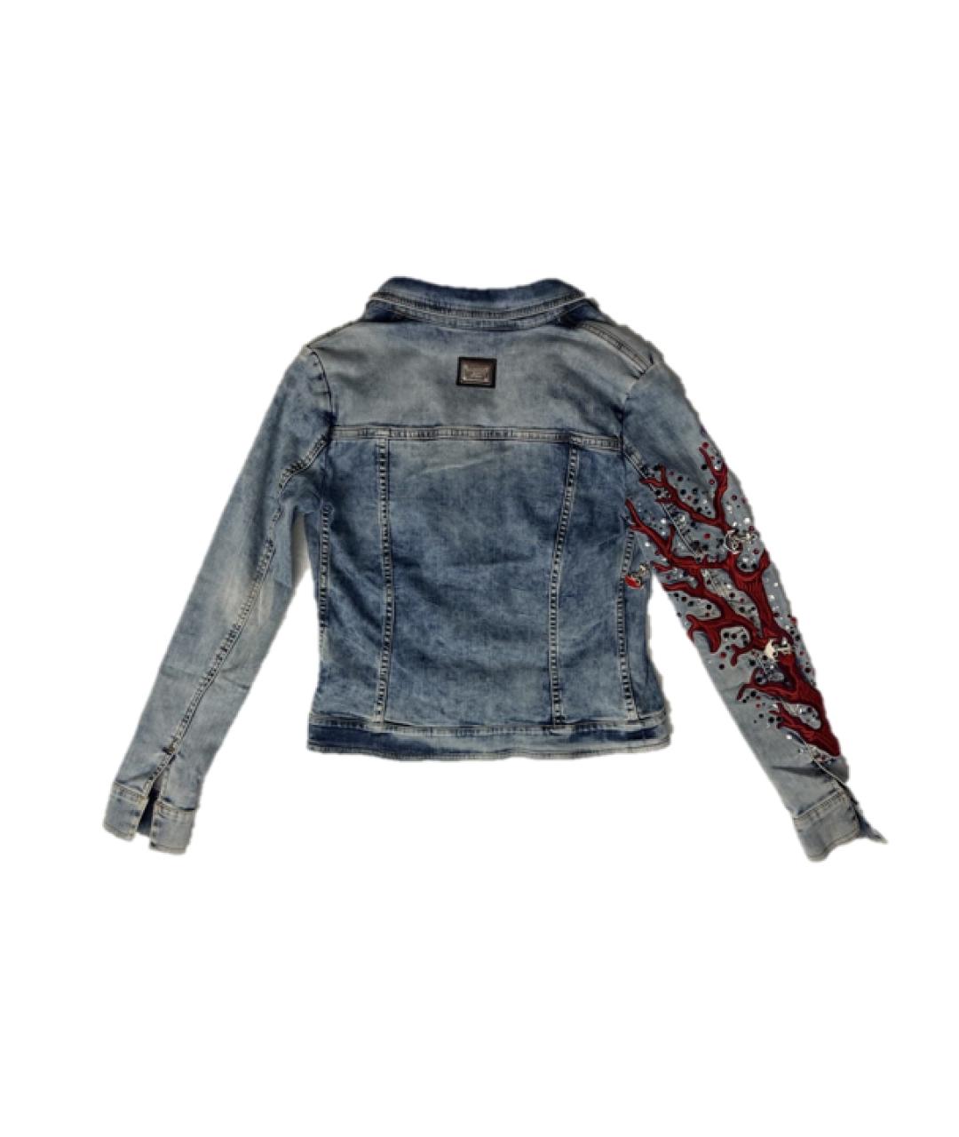 PHILIPP PLEIN Голубая хлопко-эластановая куртка, фото 2
