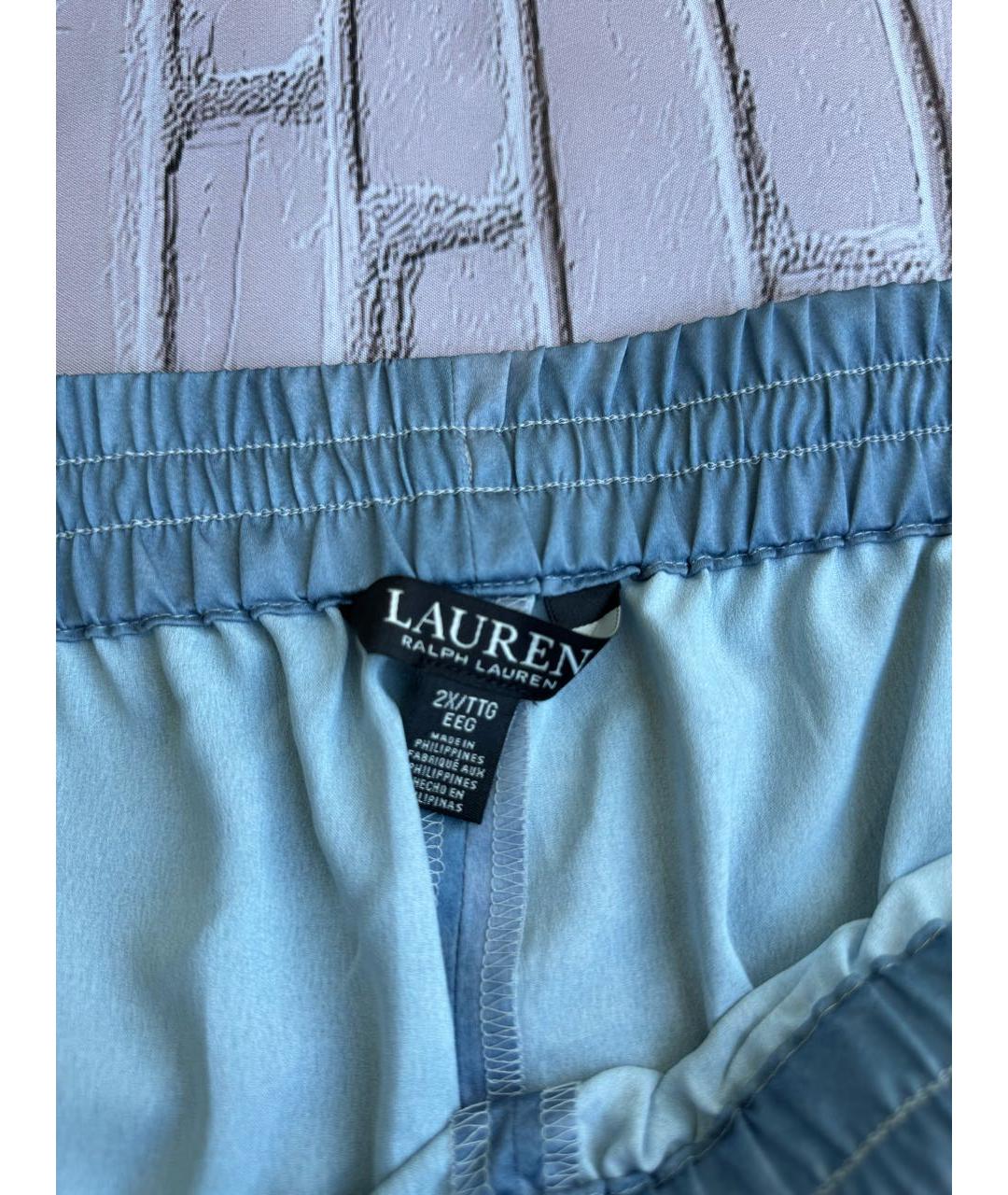 RALPH LAUREN Голубые полиэстеровые брюки широкие, фото 4