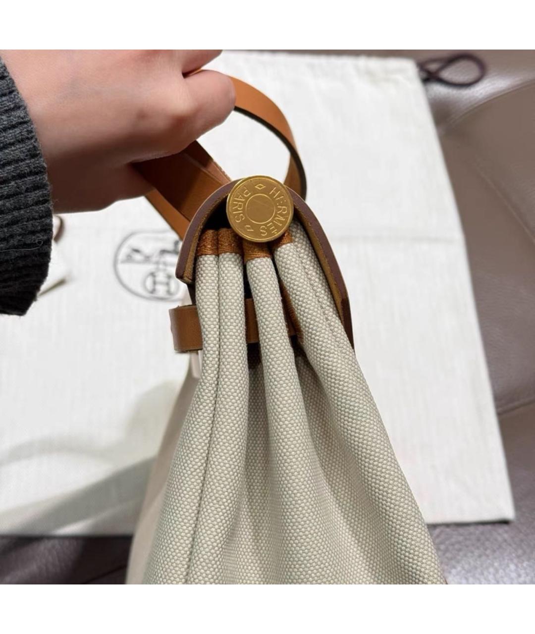 HERMES Бежевая кожаная сумка тоут, фото 4