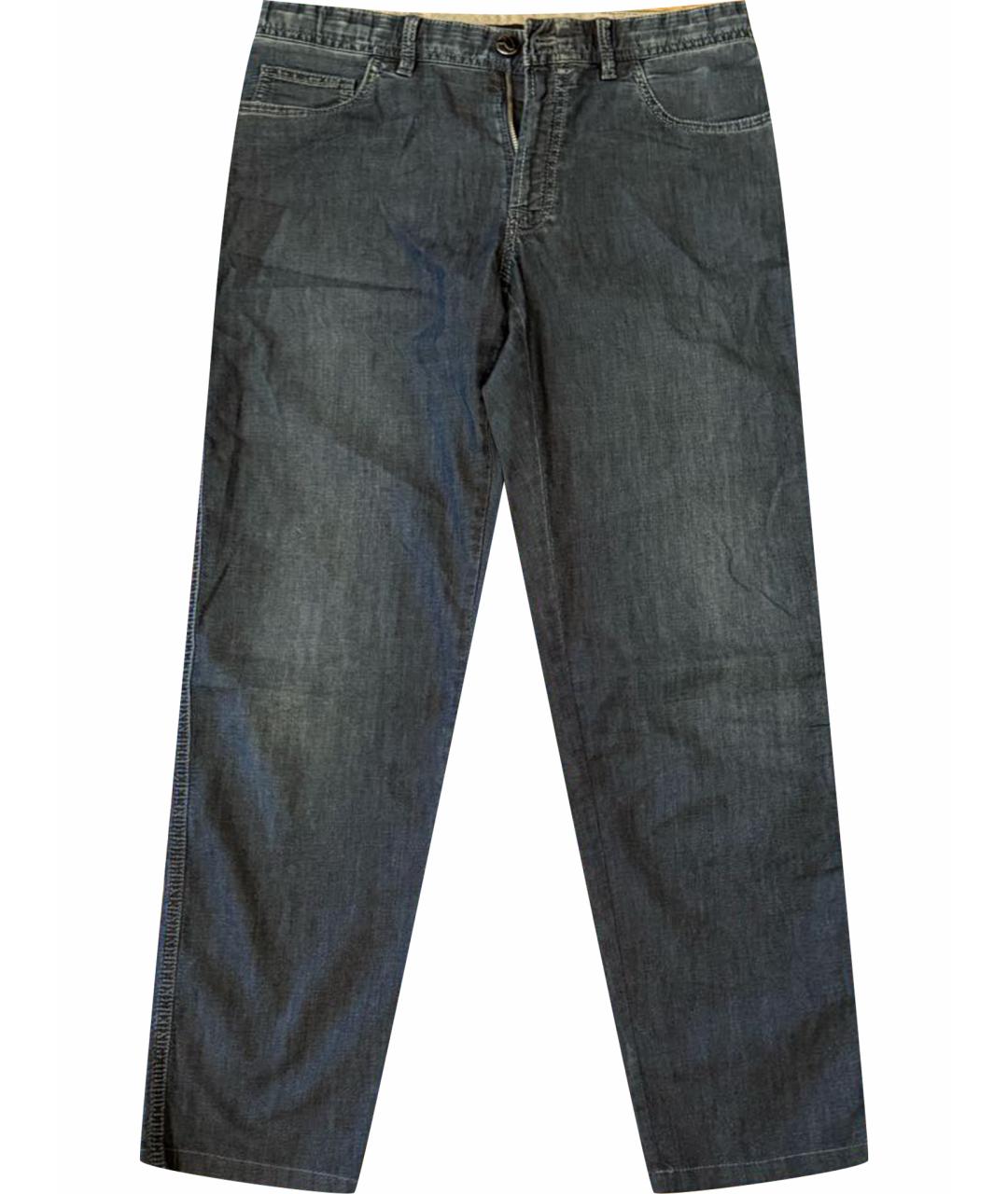 BRIONI Темно-синие хлопковые прямые джинсы, фото 1