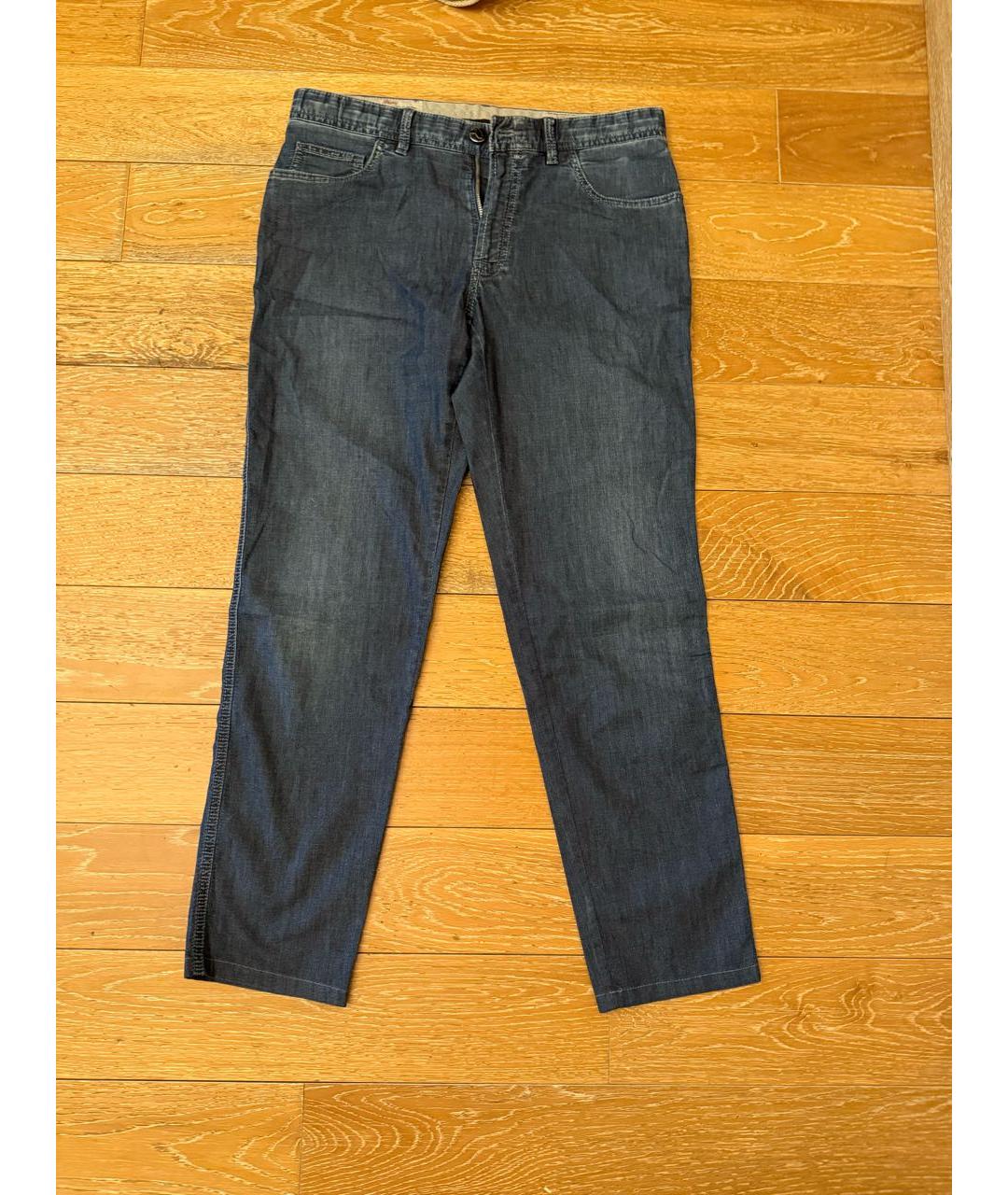 BRIONI Темно-синие хлопковые прямые джинсы, фото 7