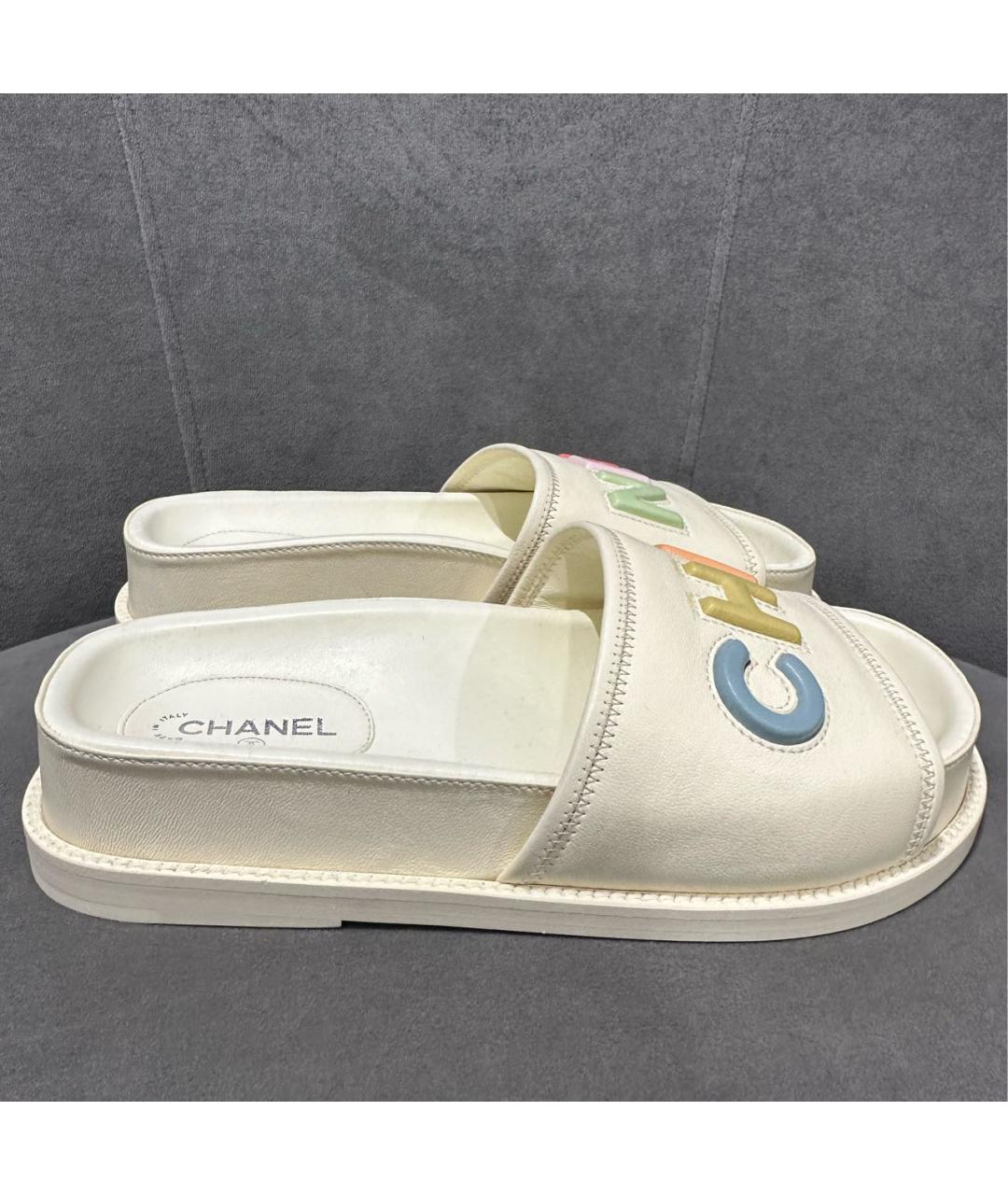 CHANEL Бежевые кожаные шлепанцы, фото 6