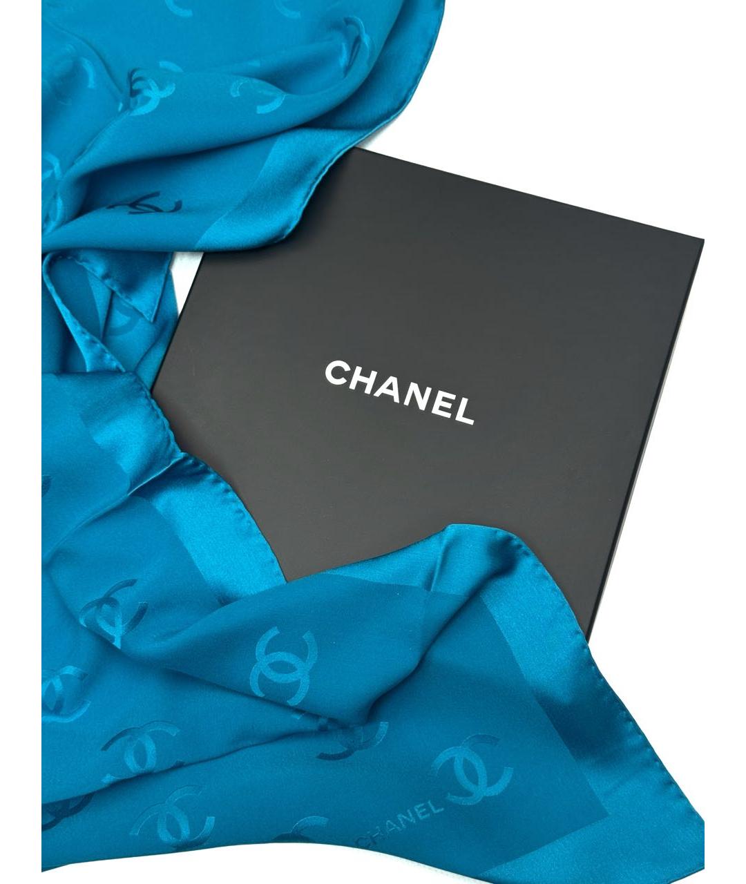 CHANEL Бирюзовый шелковый платок, фото 4
