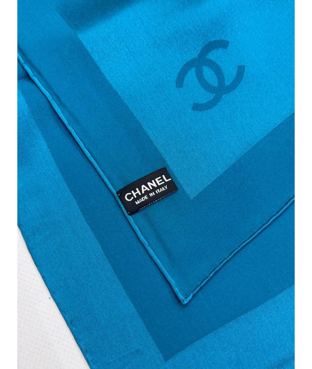 CHANEL Бирюзовый шелковый платок, фото 5