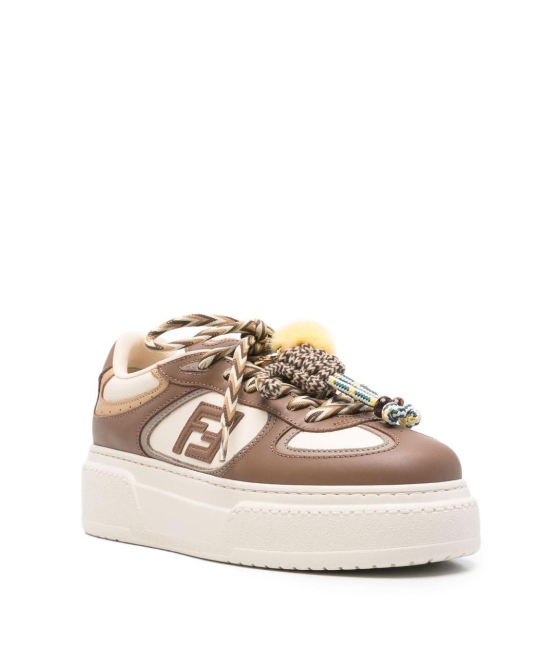 FENDI Коричневые кожаные кроссовки, фото 4