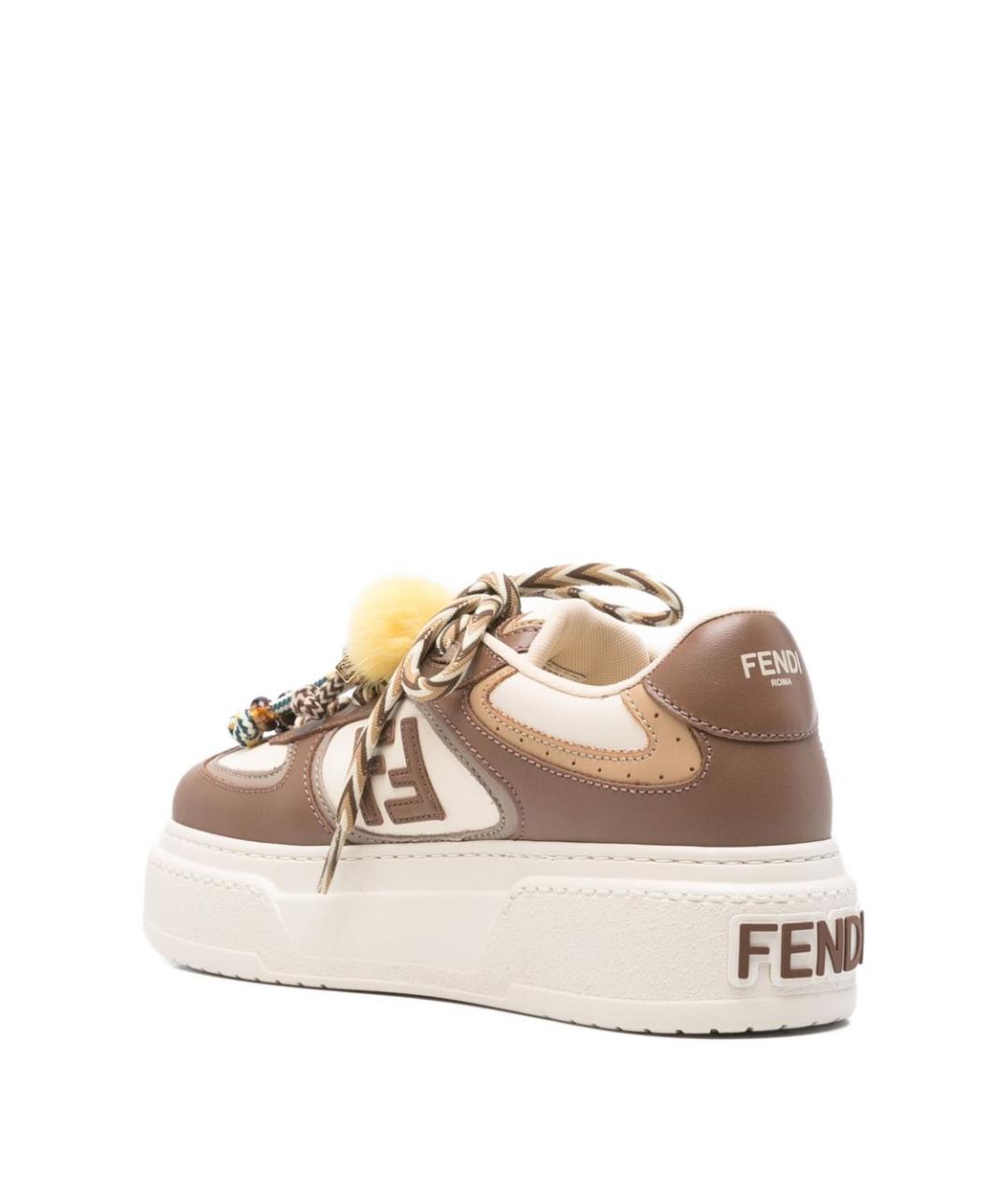 FENDI Коричневые кожаные кроссовки, фото 2
