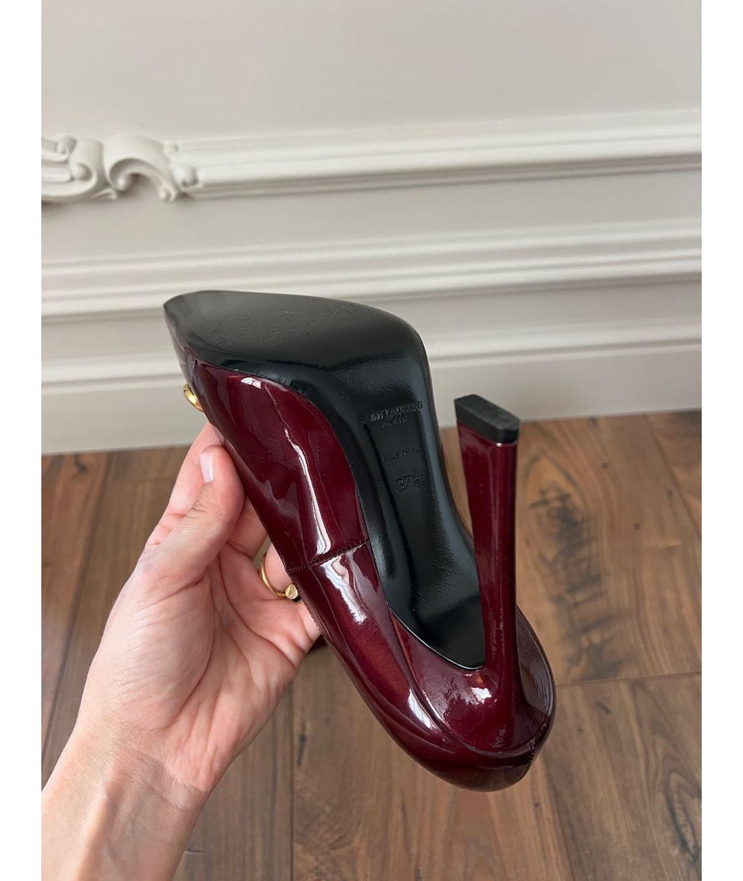 SAINT LAURENT Бордовые туфли из лакированной кожи, фото 4