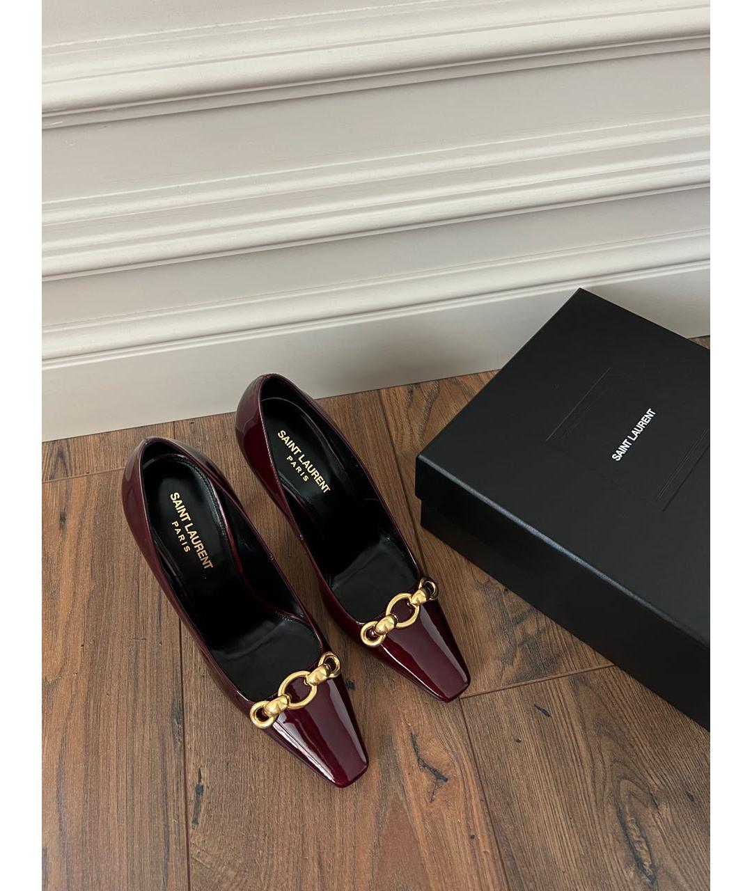 SAINT LAURENT Бордовые туфли из лакированной кожи, фото 3