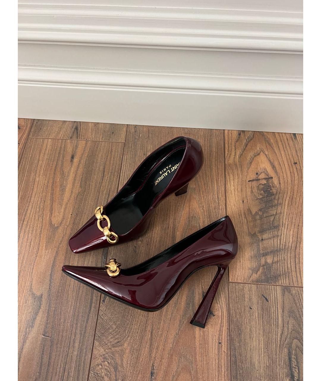 SAINT LAURENT Бордовые туфли из лакированной кожи, фото 2