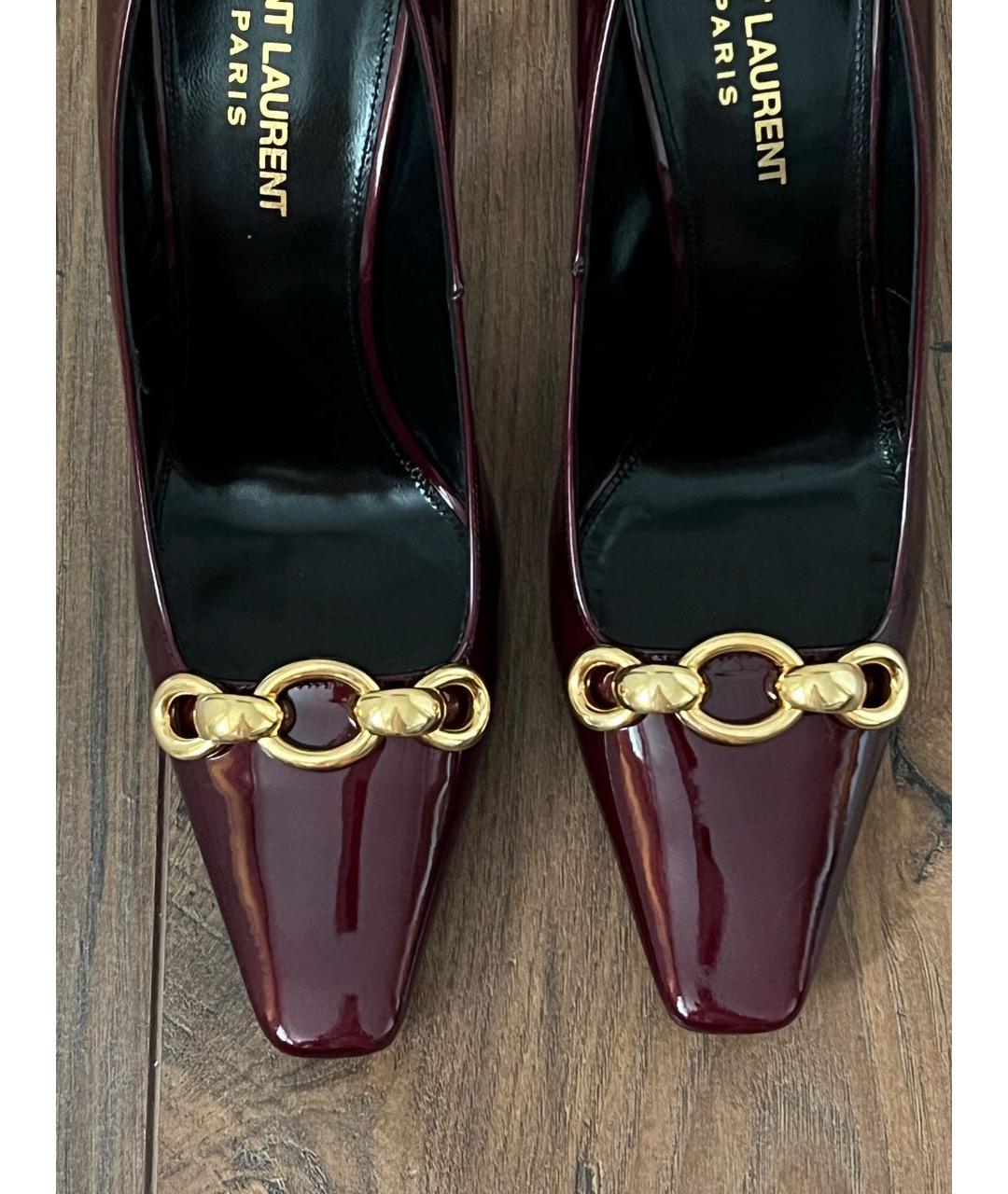 SAINT LAURENT Бордовые туфли из лакированной кожи, фото 6