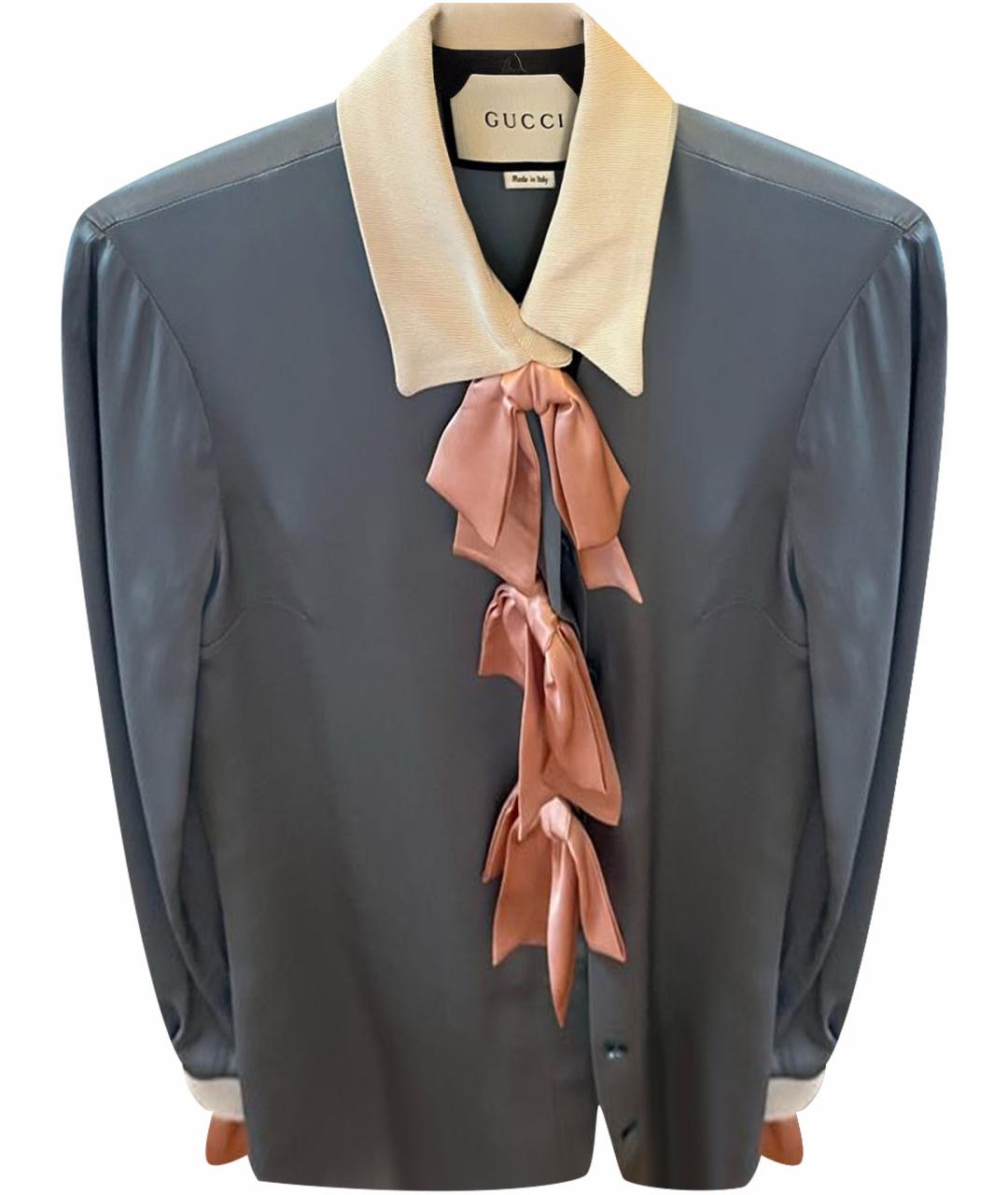 GUCCI Голубая шелковая блузы, фото 1
