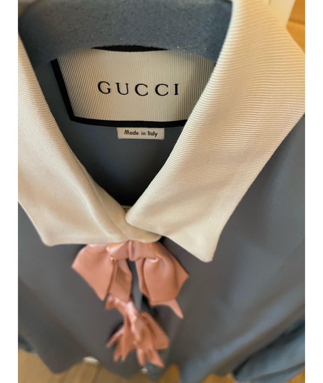 GUCCI Голубая шелковая блузы, фото 3