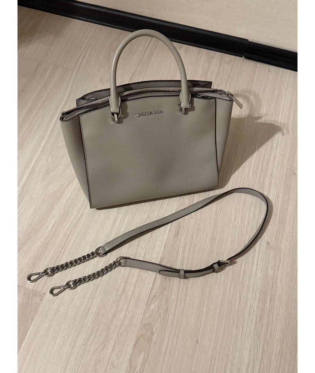 MICHAEL KORS Серая кожаная сумка с короткими ручками, фото 7