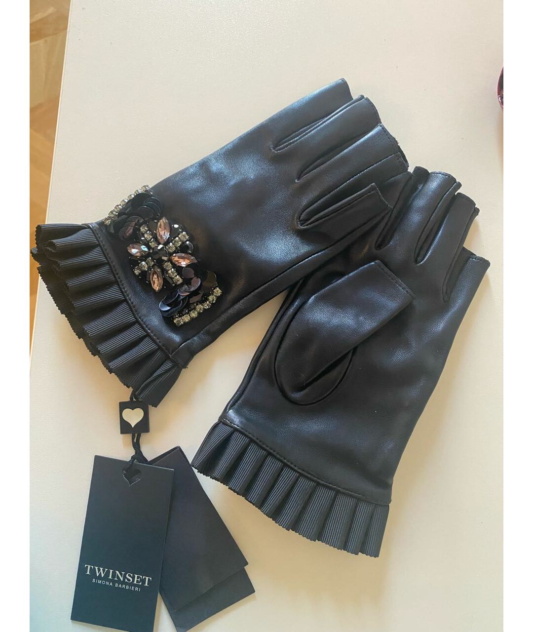 TWIN-SET Черные кожаные перчатки, фото 4