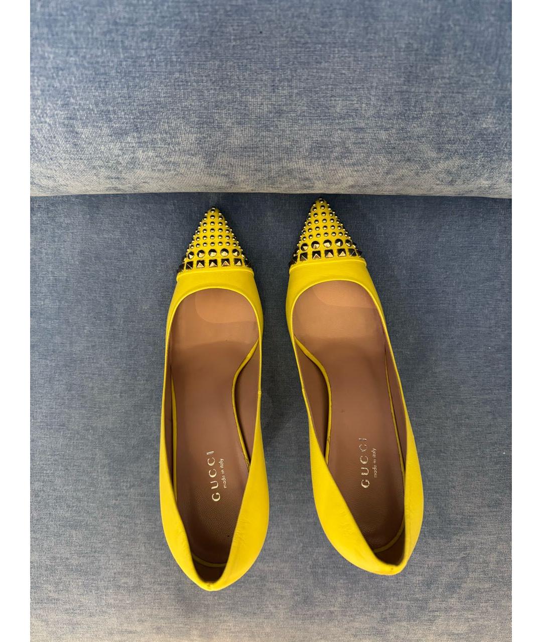 GUCCI Желтые кожаные туфли, фото 3