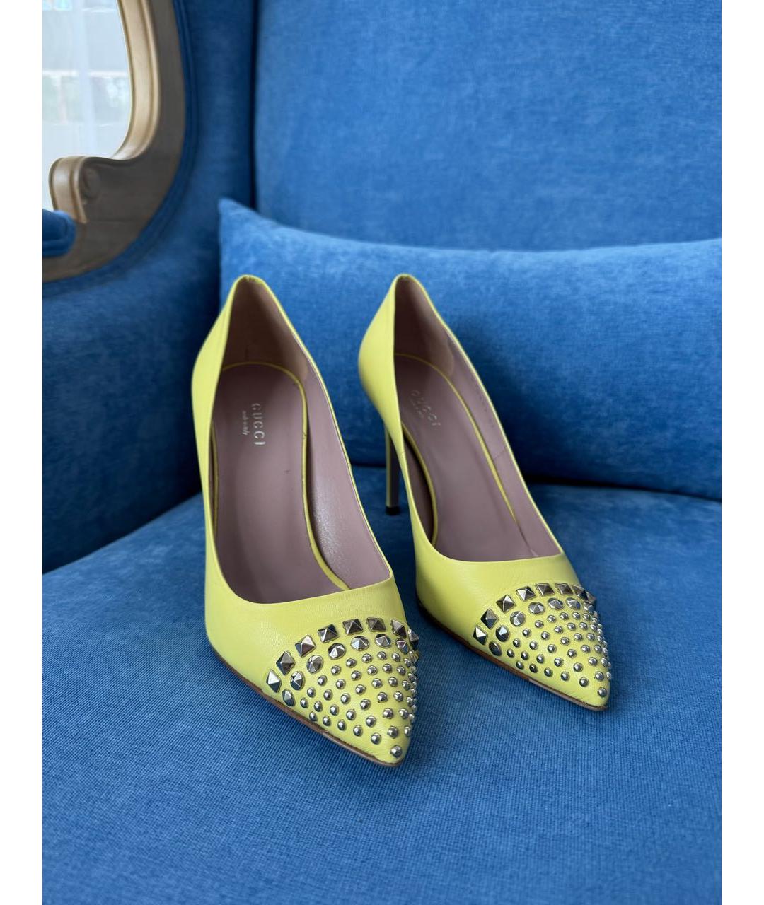 GUCCI Желтые кожаные туфли, фото 7