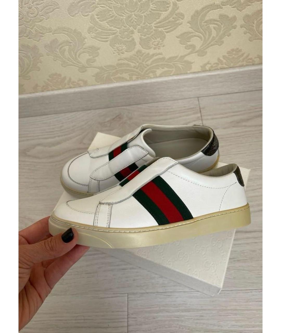 GUCCI Белые кожаные кеды, фото 2
