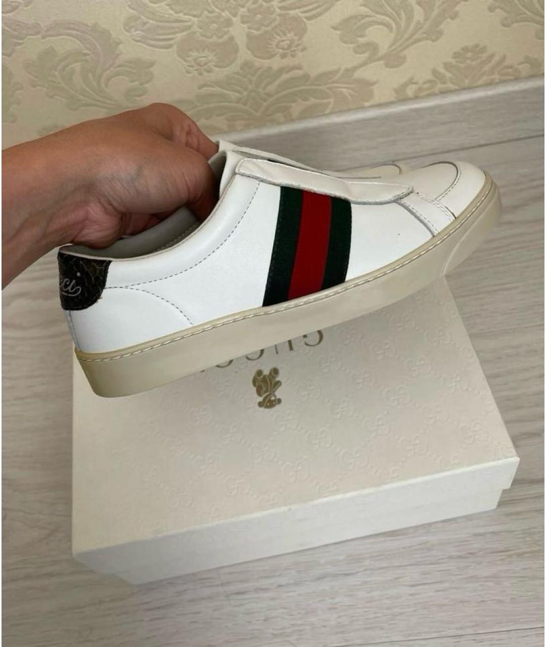 GUCCI Белые кожаные кеды, фото 7