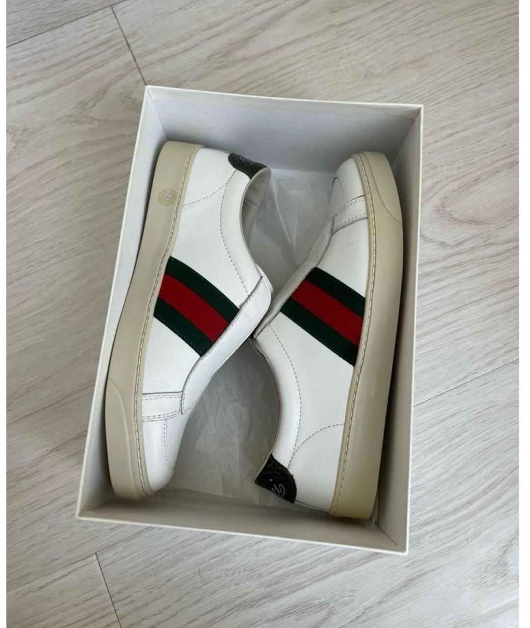 GUCCI Белые кожаные кеды, фото 5