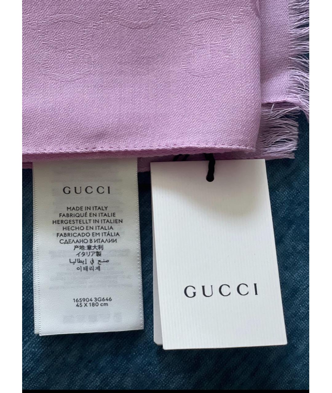 GUCCI Розовый шерстяной шарф, фото 4