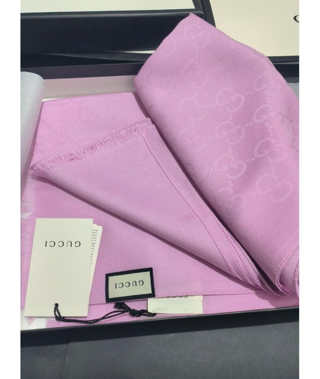 GUCCI Розовый шерстяной шарф, фото 3