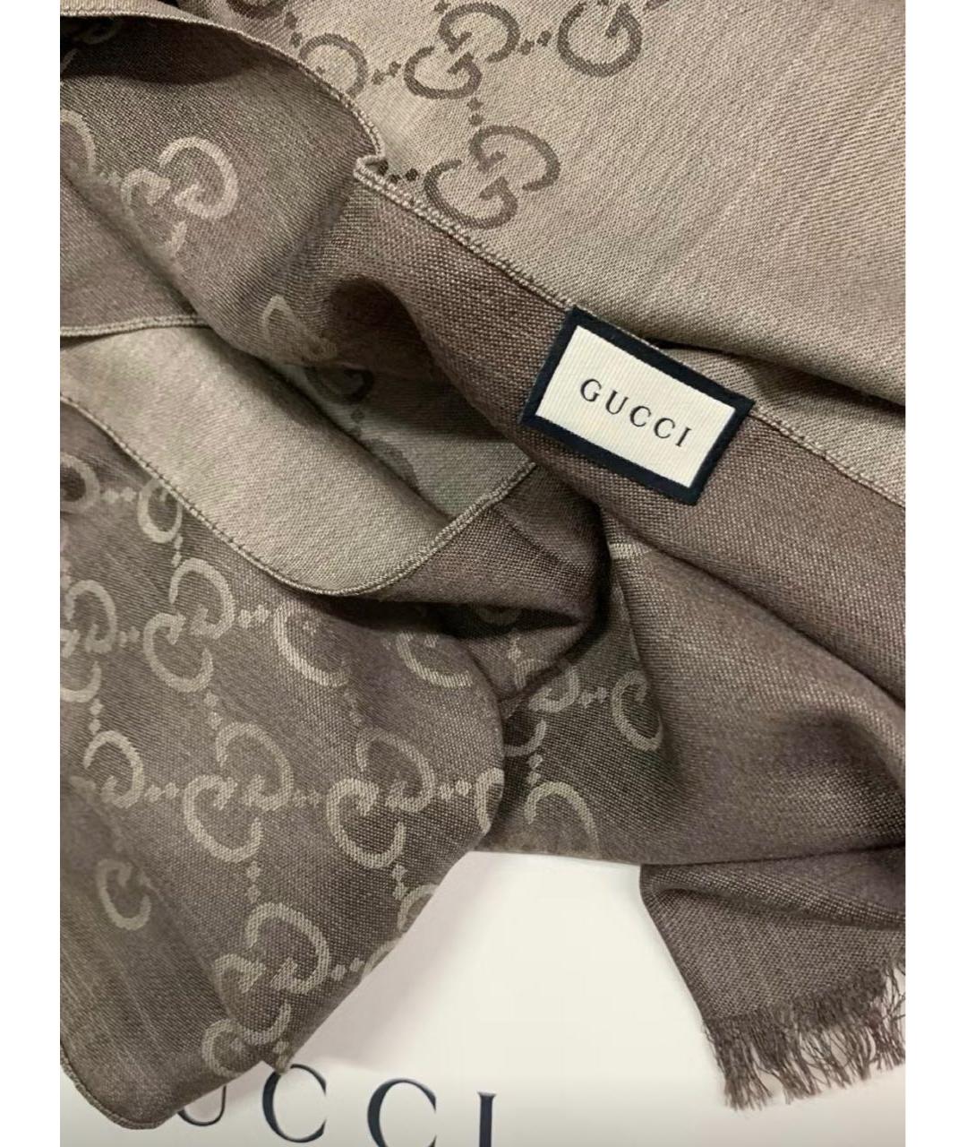 GUCCI Коричневый шерстяной шарф, фото 6