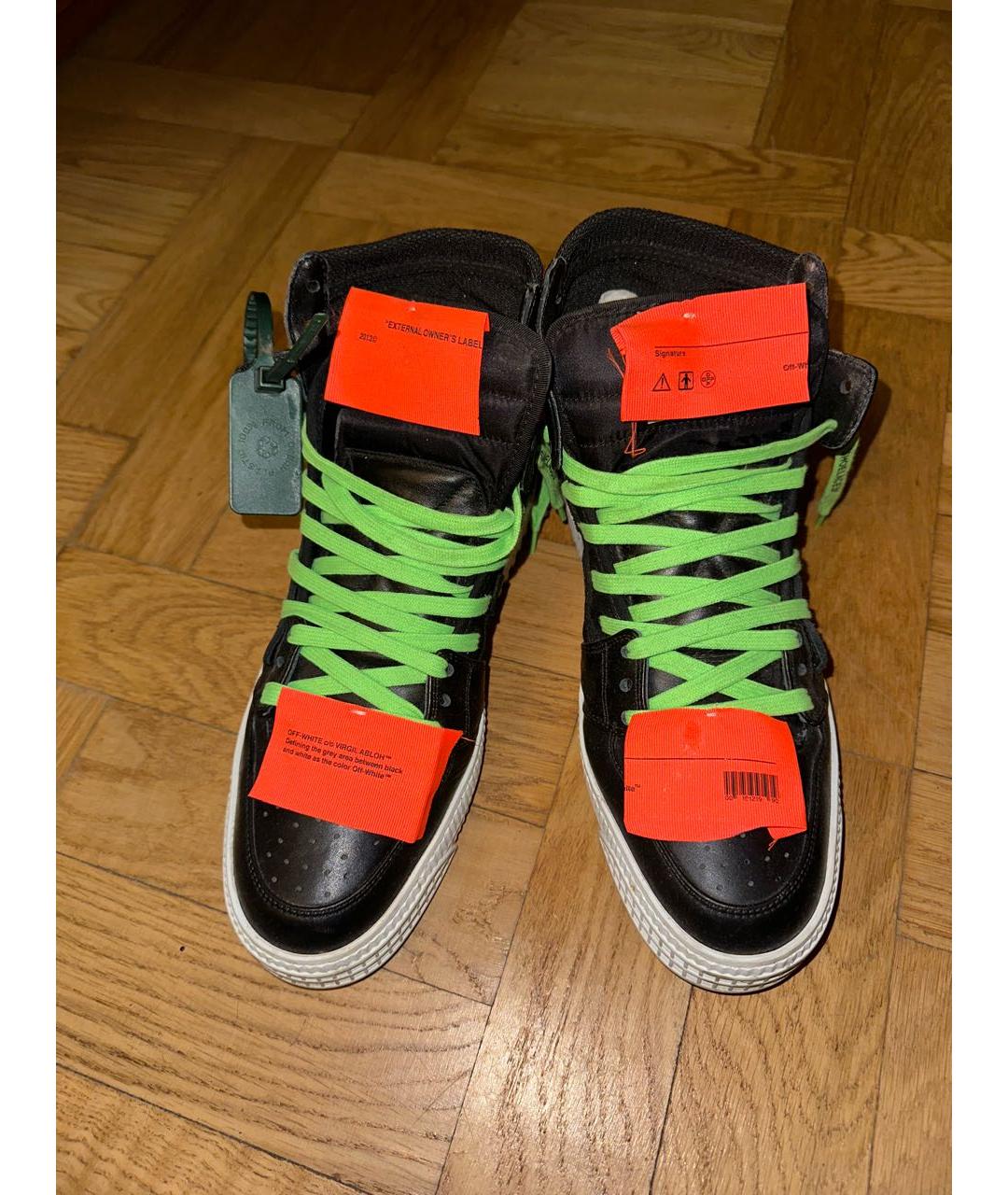 OFF-WHITE Черные кожаные высокие кроссовки / кеды, фото 3