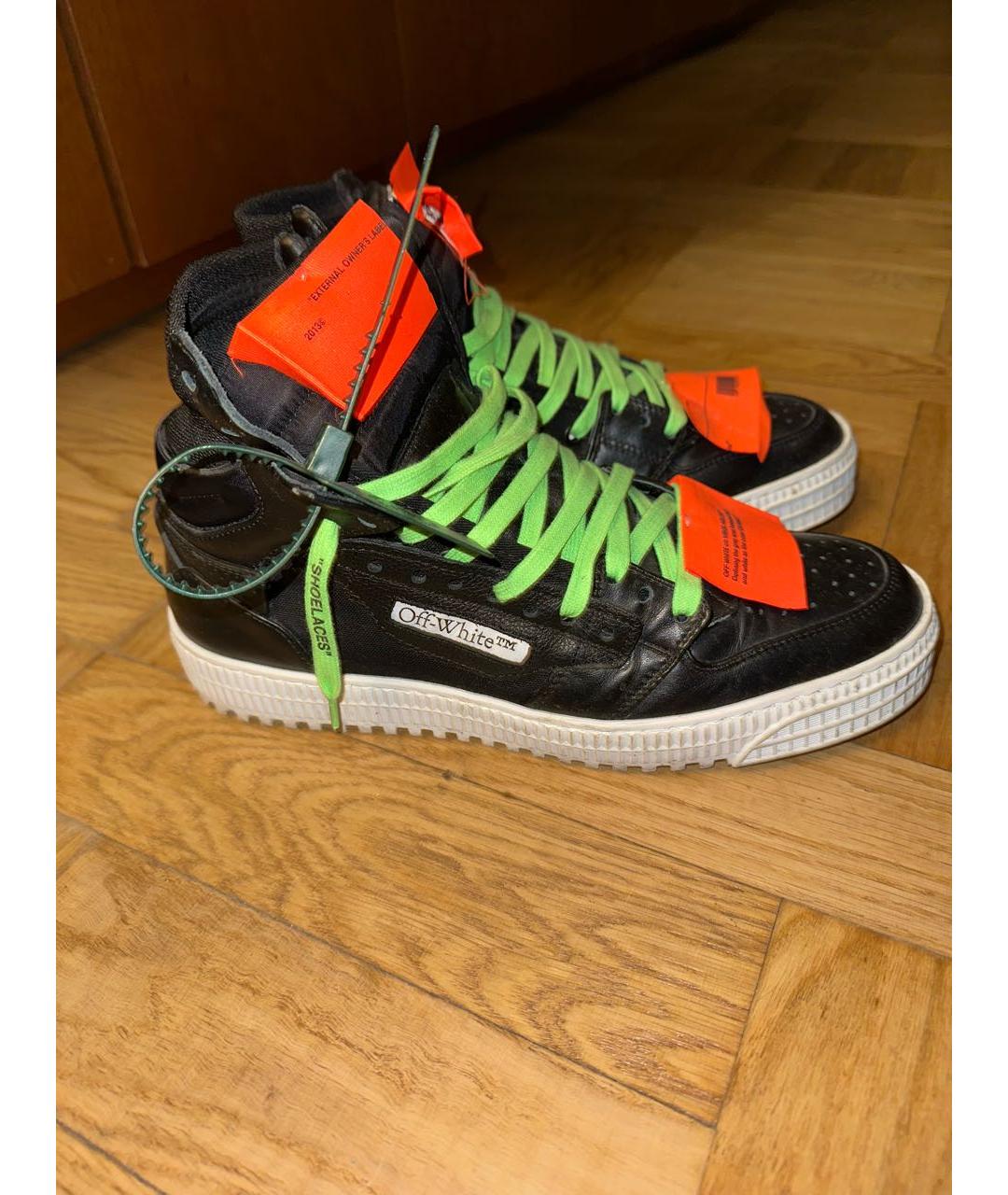 OFF-WHITE Черные кожаные высокие кроссовки / кеды, фото 5