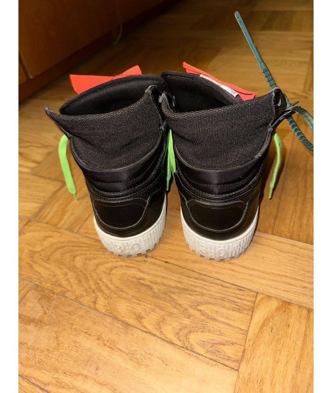 OFF-WHITE Черные кожаные высокие кроссовки / кеды, фото 4
