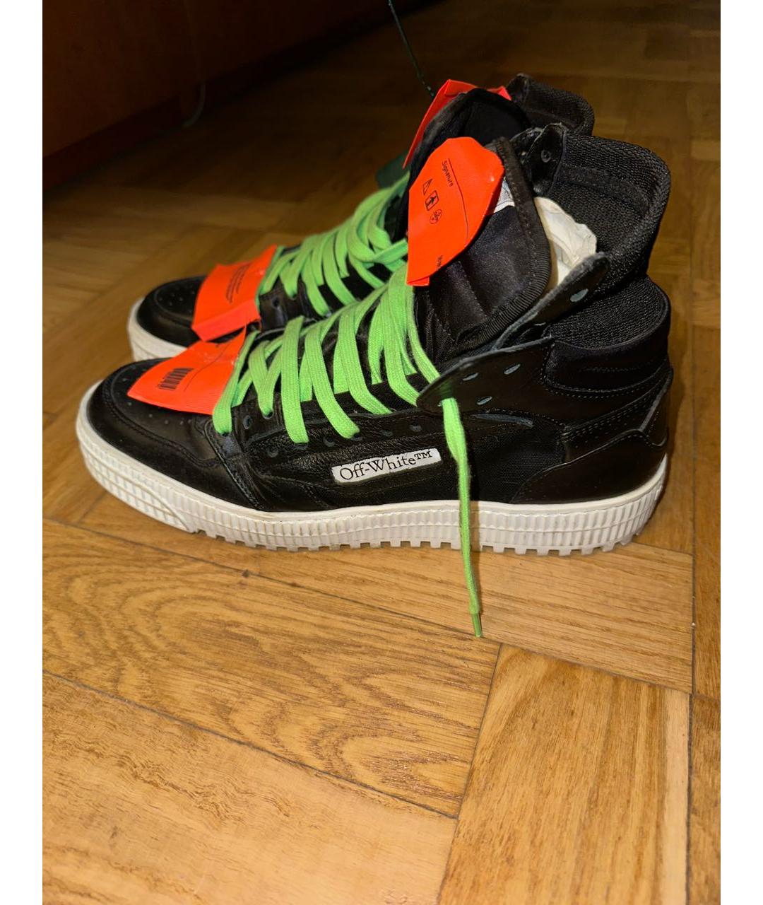 OFF-WHITE Черные кожаные высокие кроссовки / кеды, фото 2
