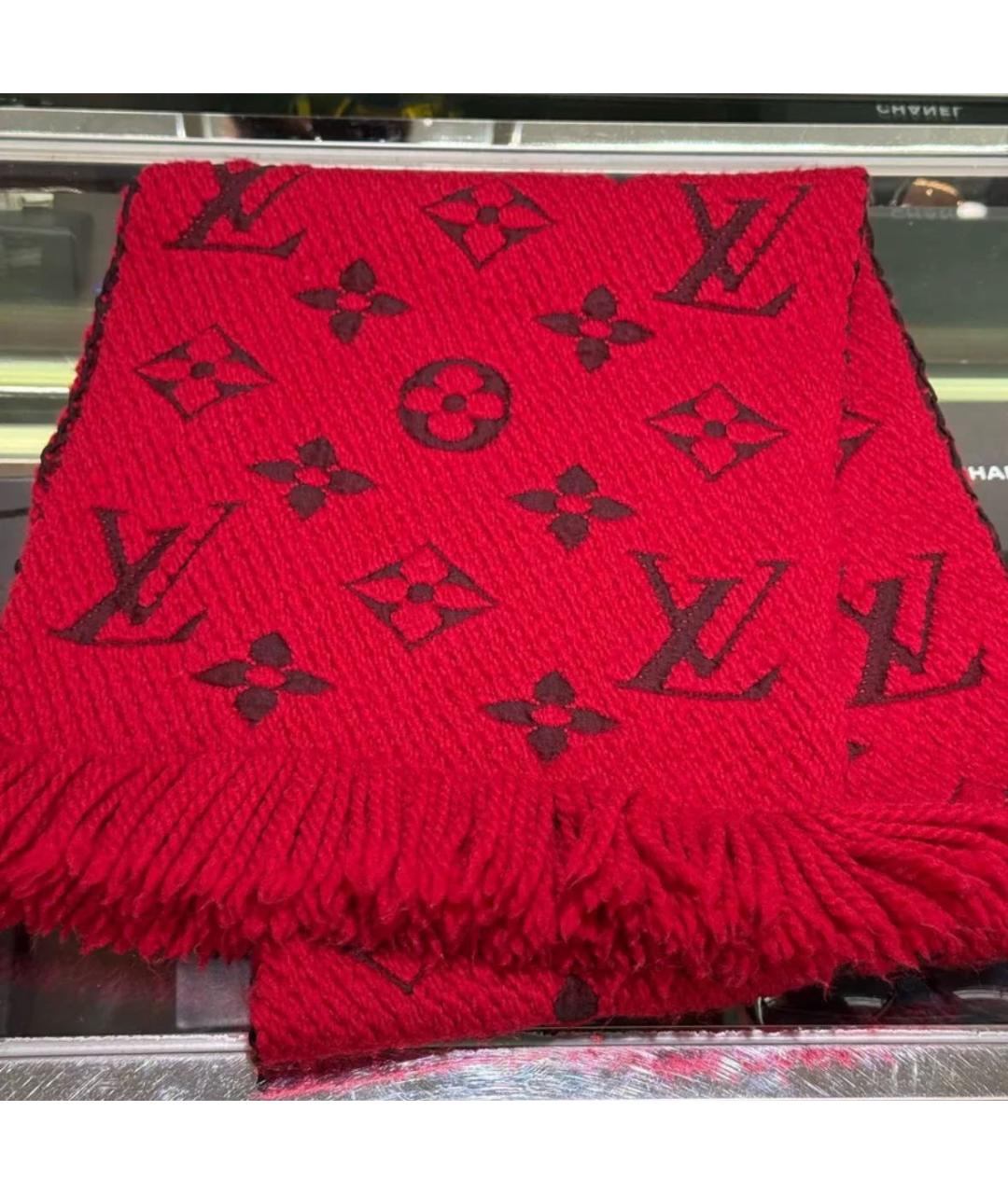 LOUIS VUITTON Бордовый хлопковый шарф, фото 2