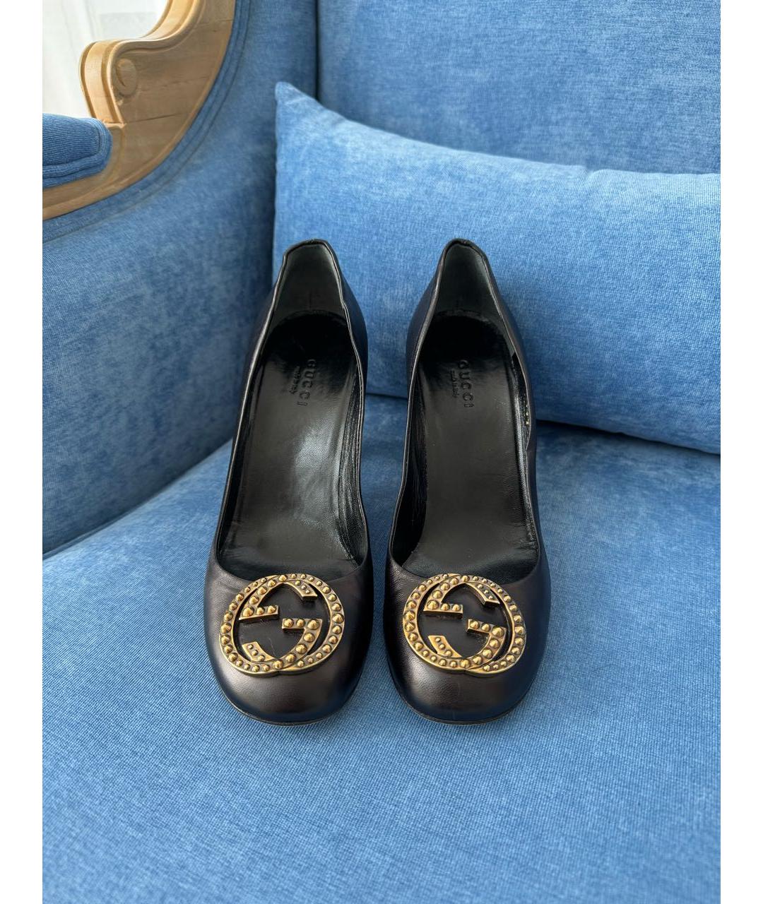 GUCCI Черные кожаные туфли, фото 2