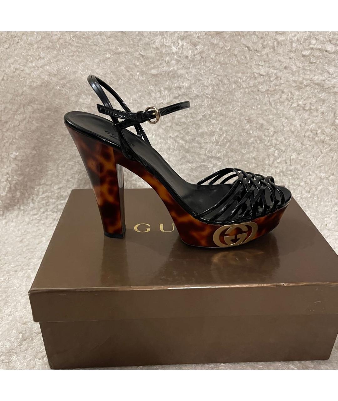 GUCCI Черные босоножки из лакированной кожи, фото 9
