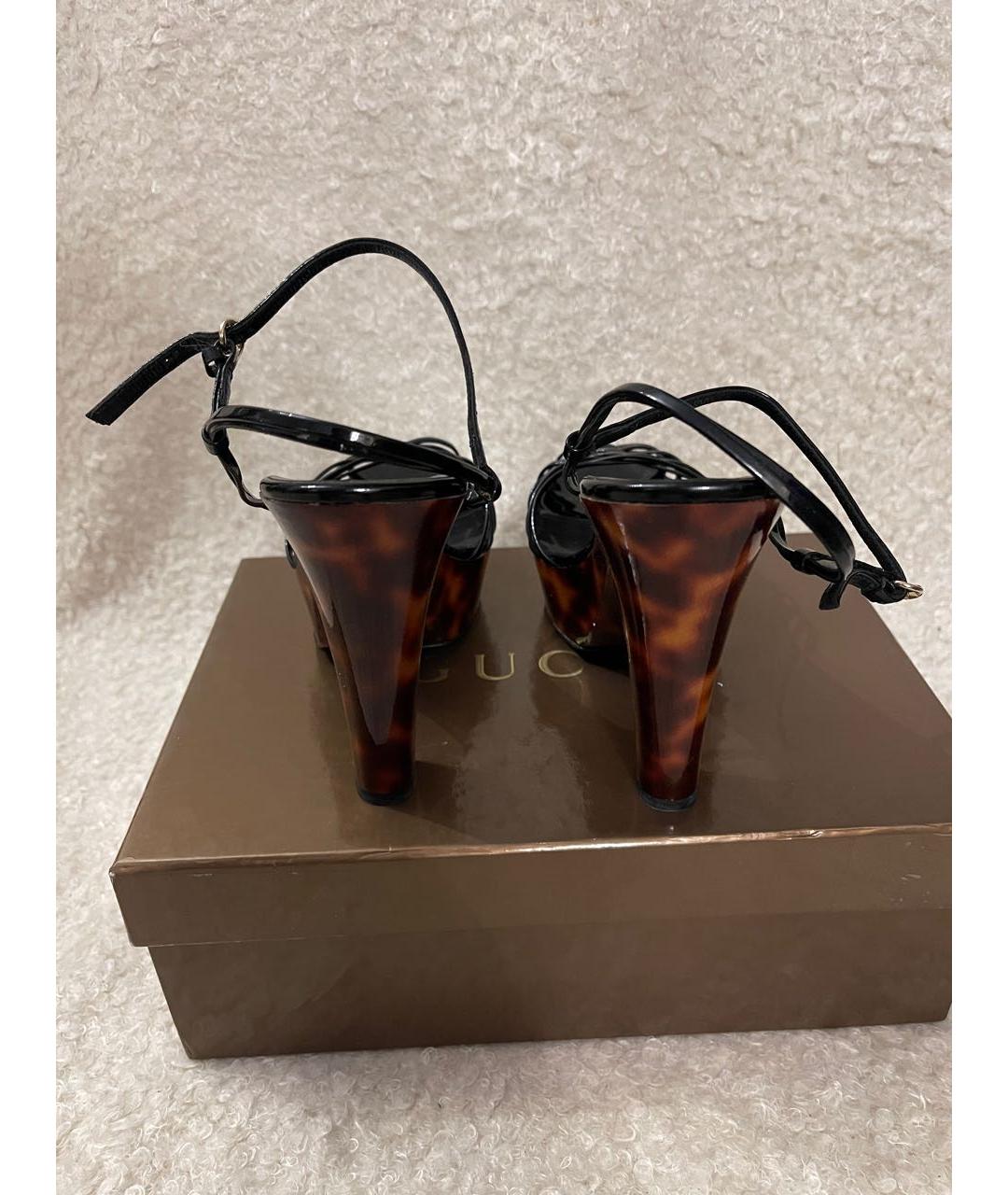 GUCCI Черные босоножки из лакированной кожи, фото 4