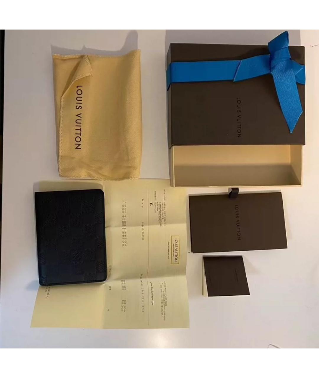 LOUIS VUITTON Черный кожаный кошелек, фото 2