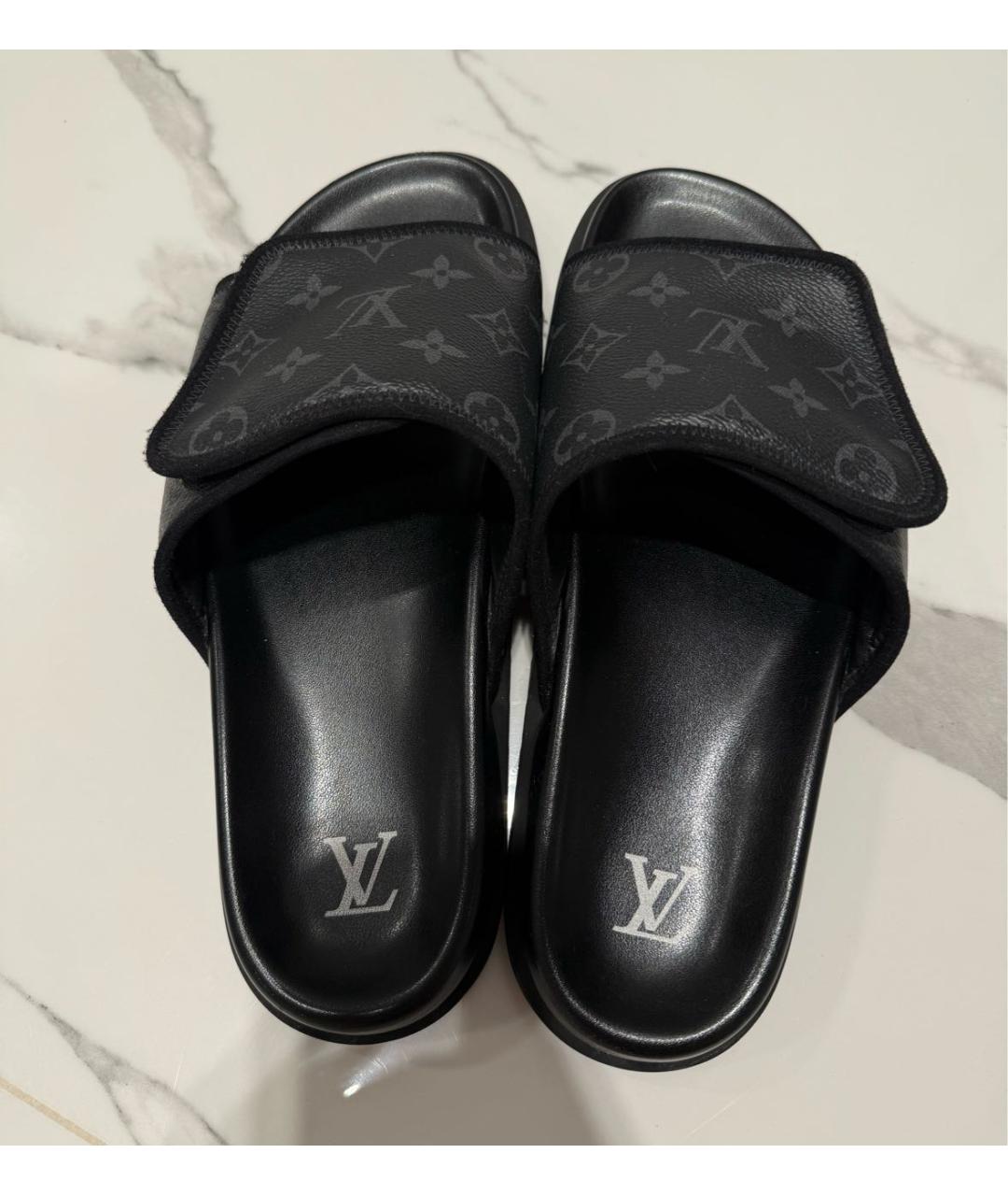 LOUIS VUITTON Черные кожаные шлепанцы, фото 3