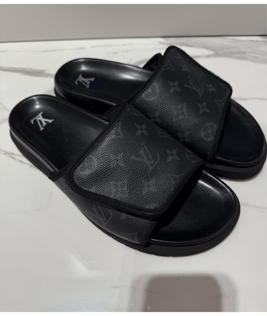 LOUIS VUITTON Черные кожаные шлепанцы, фото 6