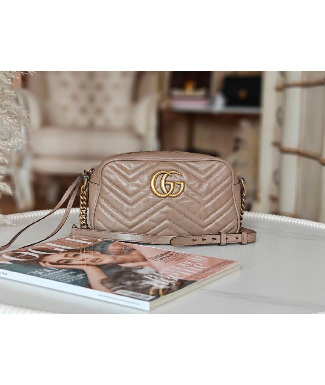 GUCCI Бежевая кожаная сумка через плечо, фото 7