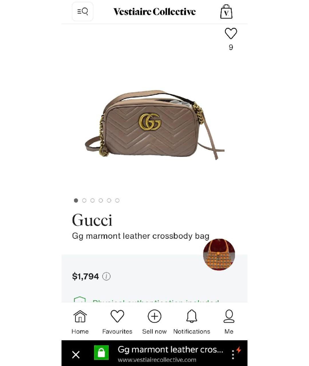 GUCCI Бежевая кожаная сумка через плечо, фото 6