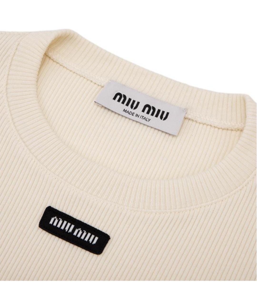 MIU MIU Белая хлопковая футболка, фото 3