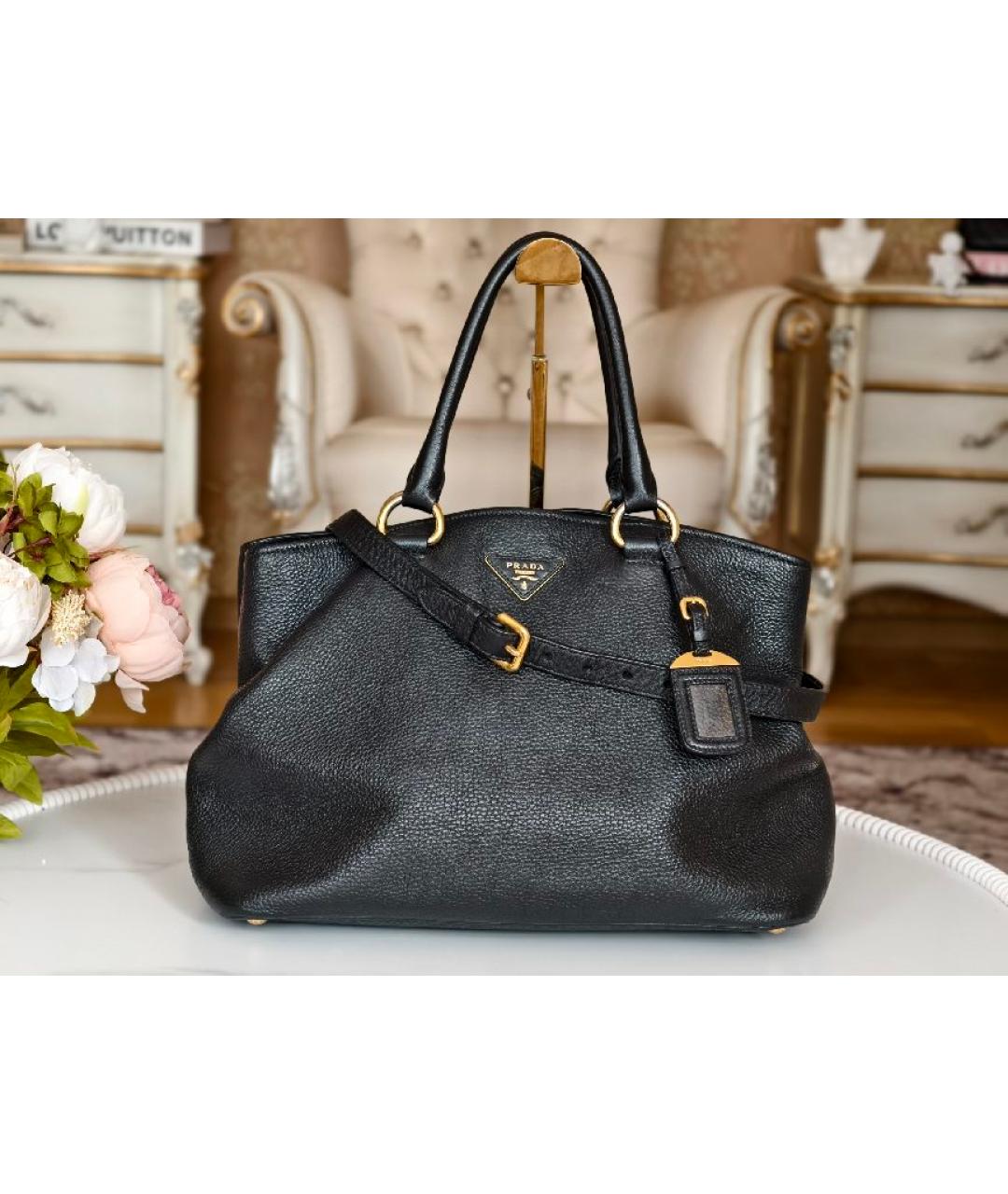 PRADA Черная кожаная сумка с короткими ручками, фото 9