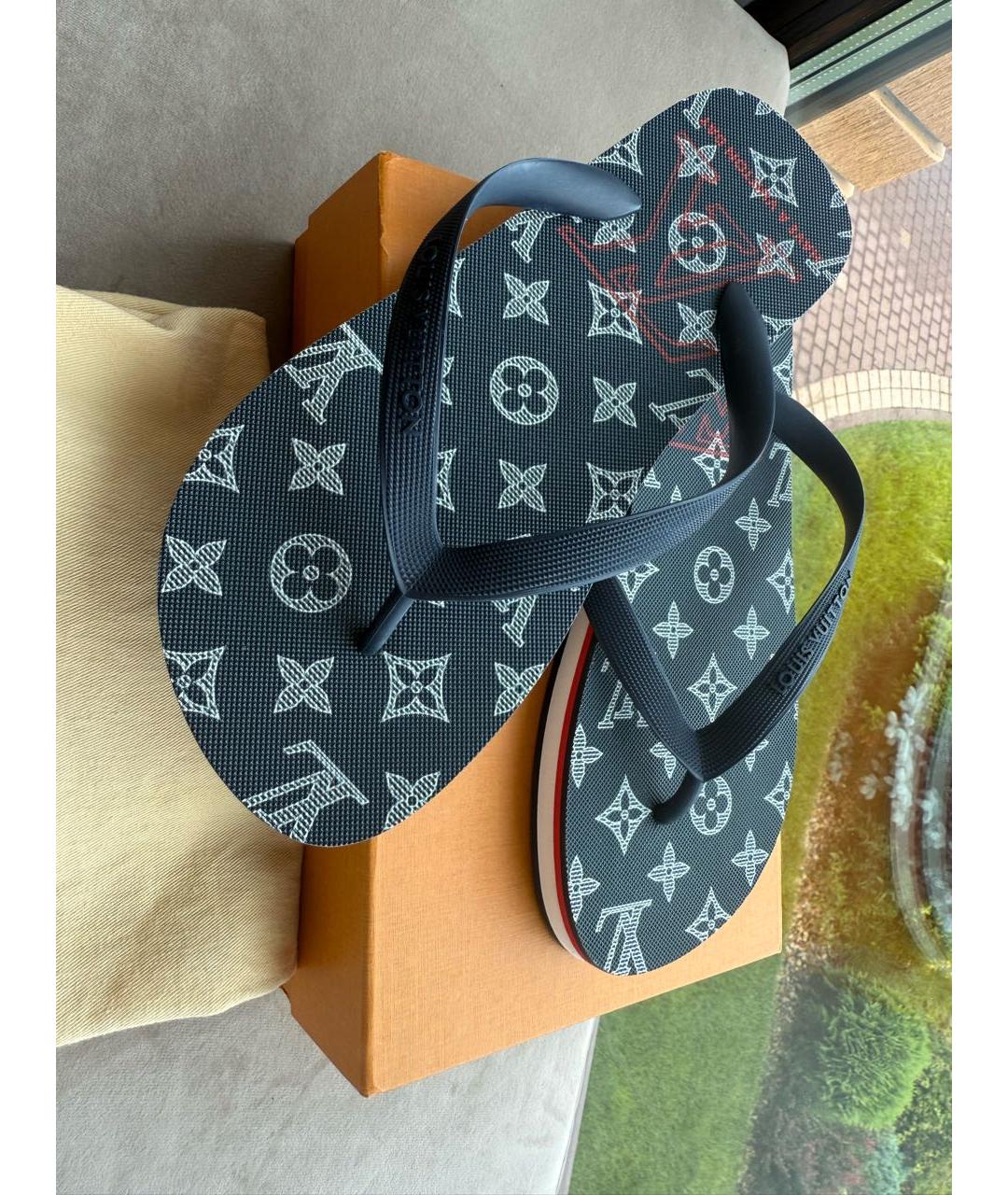 LOUIS VUITTON Синие резиновые шлепанцы, фото 7