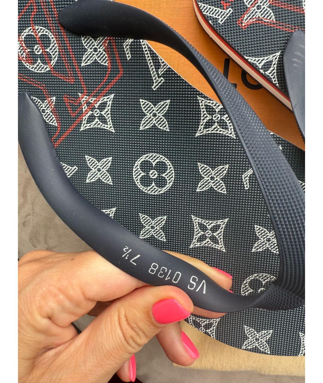 LOUIS VUITTON Синие резиновые шлепанцы, фото 6
