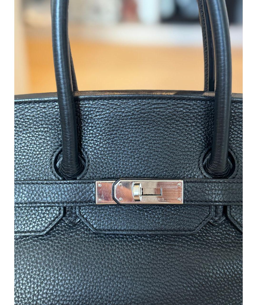 HERMES Черная кожаная сумка тоут, фото 6
