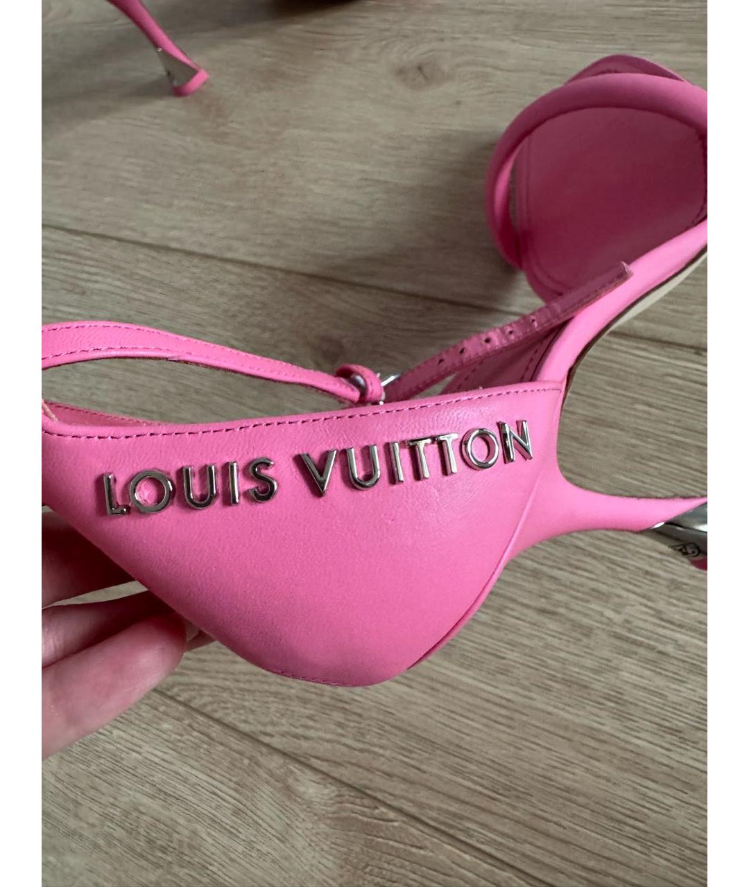 LOUIS VUITTON Розовые кожаные босоножки, фото 5