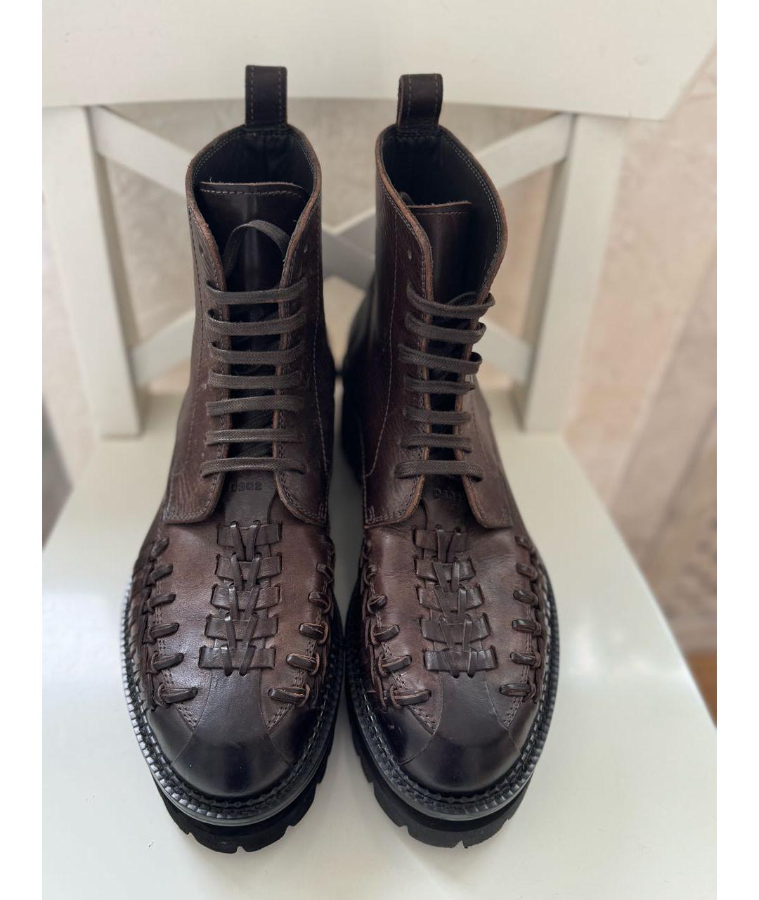 DSQUARED2 Коричневые кожаные высокие ботинки, фото 2