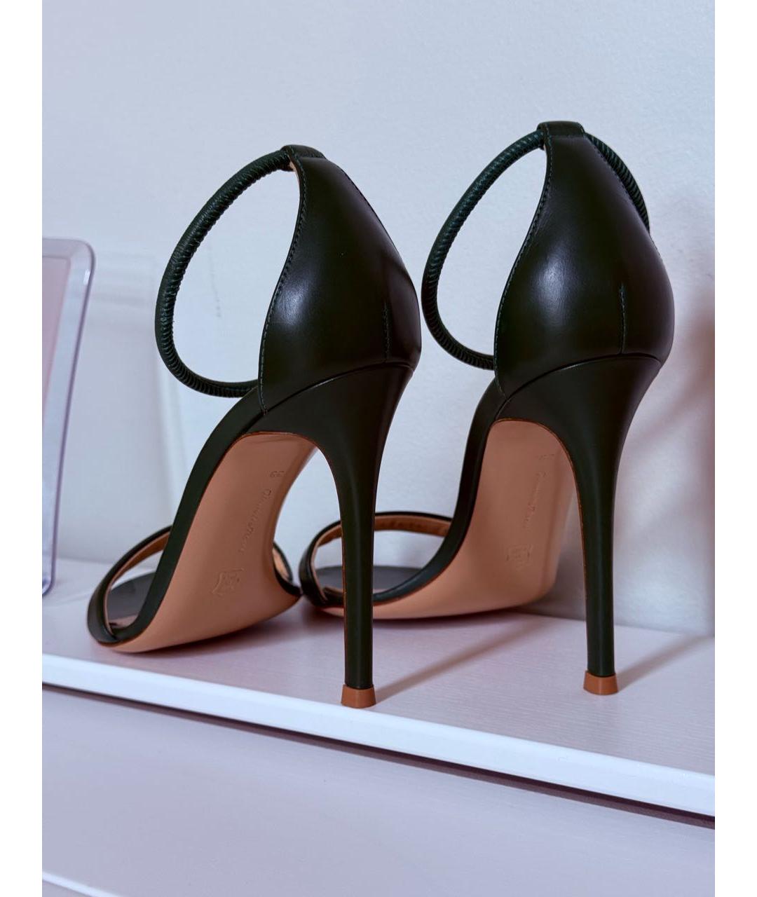 GIANVITO ROSSI Зеленые кожаные босоножки, фото 4