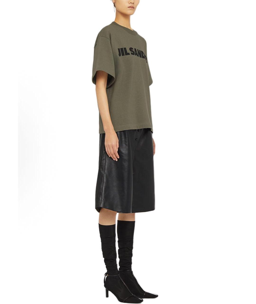 JIL SANDER Хаки хлопковая футболка, фото 4