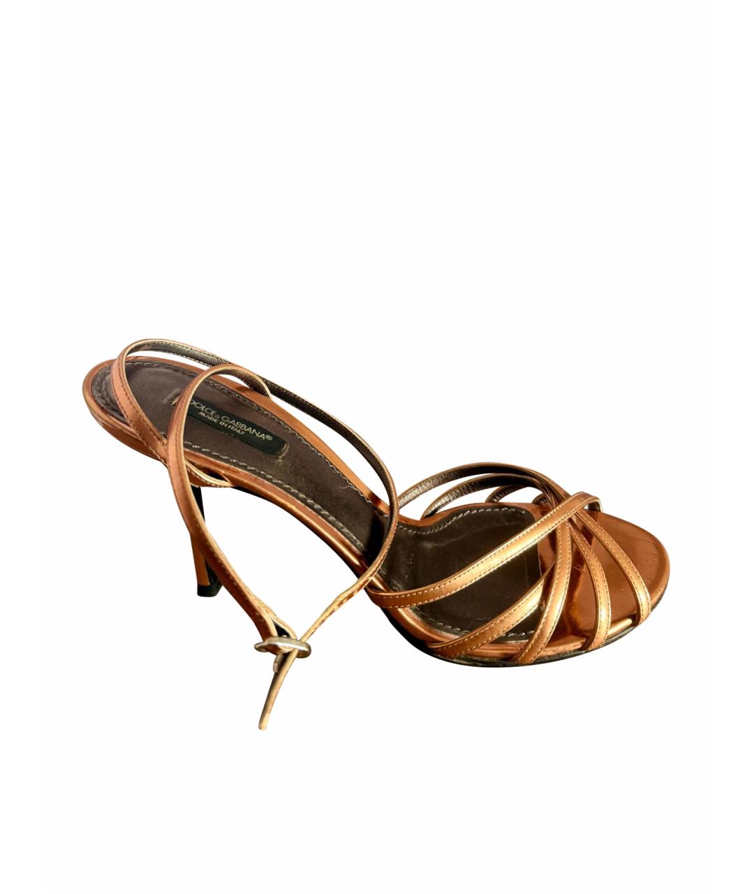 DOLCE&GABBANA Золотые кожаные босоножки, фото 1